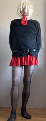 red mini skirt