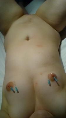 Piercing my puffy nipples with needles