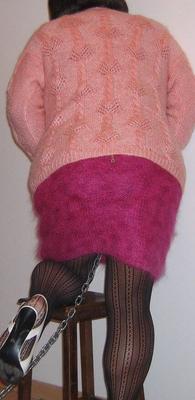 CARDIGAN ROSE TORSADES, ROBE MOHAIR FUSCHIA CHAINE DE DISCIPLINE