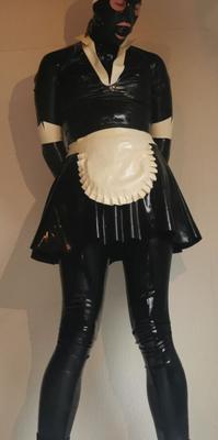 Latex maid is punished for drooling and masturbating