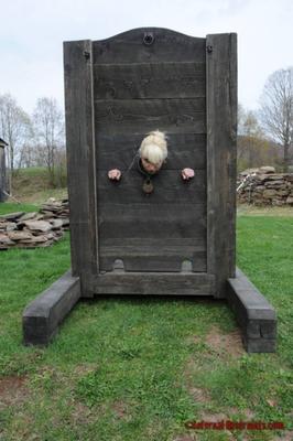 Olivia Rose - Plump Blonde Naked and Barefoot, Locked in Stocks