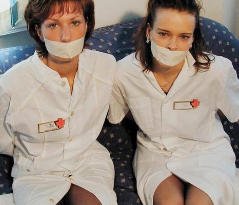 Two cute nurses tied up and gagged