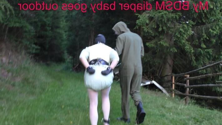 My BDSM diaper baby goes outside