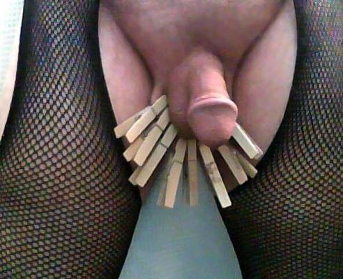 Crossdresser CBT Clothespins; It hurts; Kiss it better?